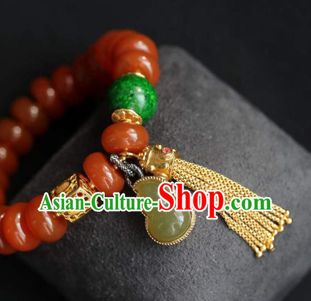 China Handmade Jade Gourd Bracelet Traditional Jewelry Accessories National Agate Beads Bangle China Handmade Jade Gourd Bracelet Traditional Jewelry Accessories National Agate Beads Bangle