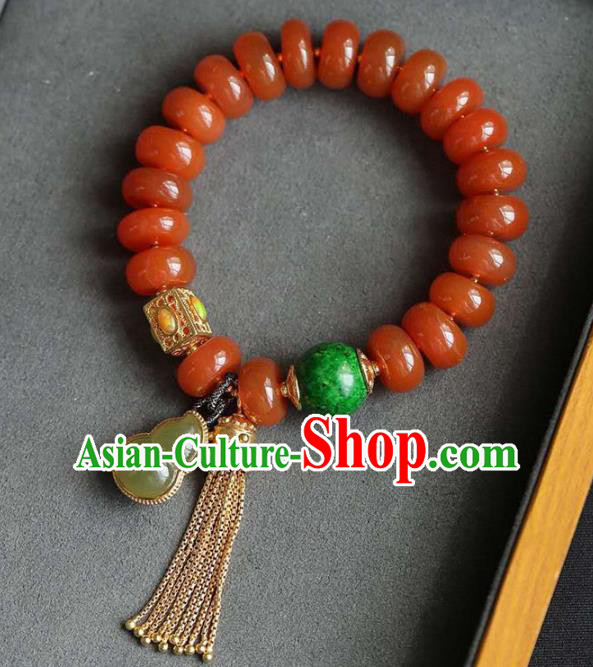 China Handmade Jade Gourd Bracelet Traditional Jewelry Accessories National Agate Beads Bangle China Handmade Jade Gourd Bracelet Traditional Jewelry Accessories National Agate Beads Bangle