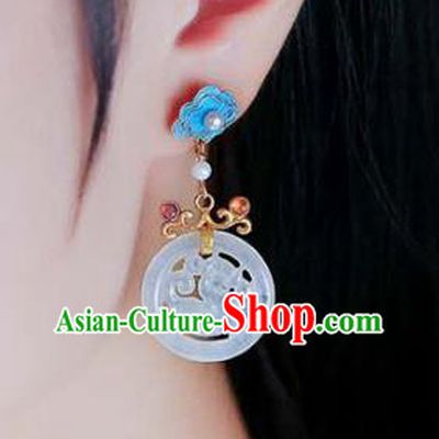 Handmade China Wedding Blueing Cloud Ear Jewelry Accessories Traditional Cheongsam Jade Carving Tiger Earrings