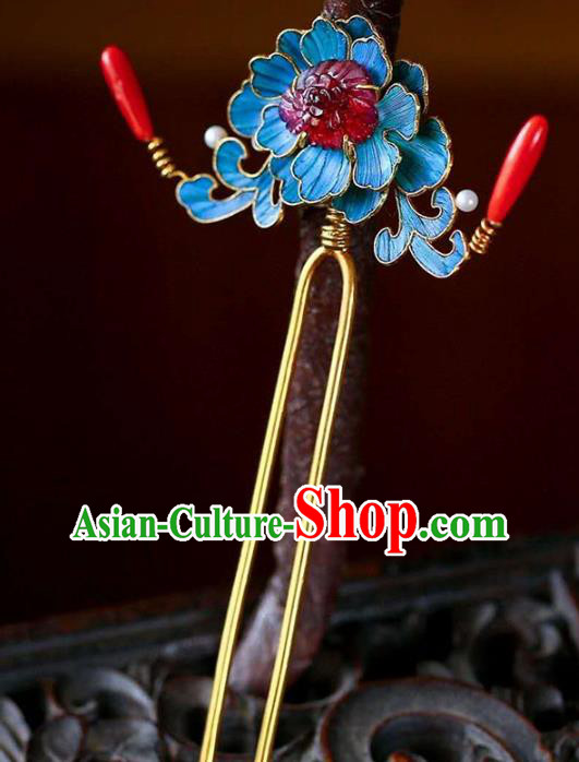 Chinese Traditional Hair Jewelry Handmade Qing Dynasty Empress Blueing Peony Hairpin Chinese Traditional Hair Jewelry Handmade Qing Dynasty Empress Blueing Peony Hairpin
