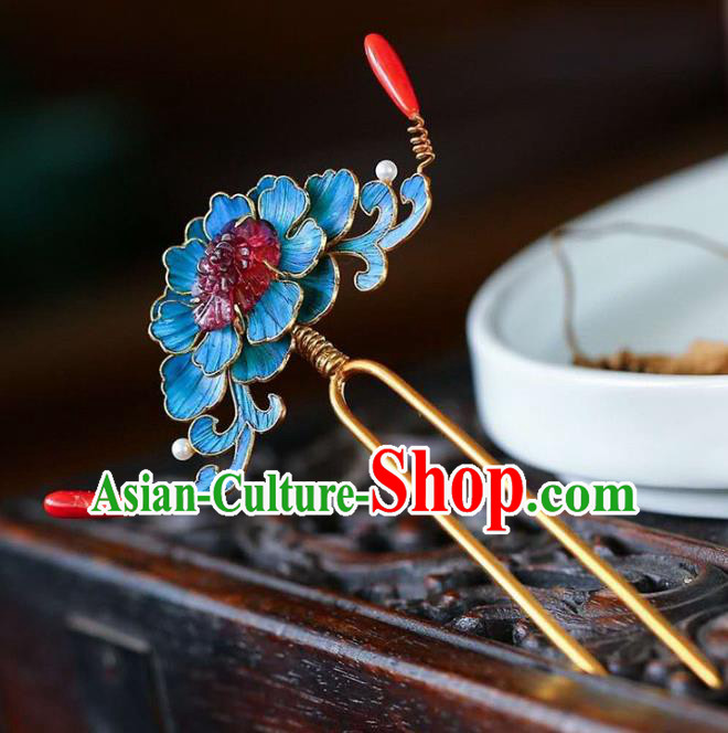Chinese Traditional Hair Jewelry Handmade Qing Dynasty Empress Blueing Peony Hairpin Chinese Traditional Hair Jewelry Handmade Qing Dynasty Empress Blueing Peony Hairpin