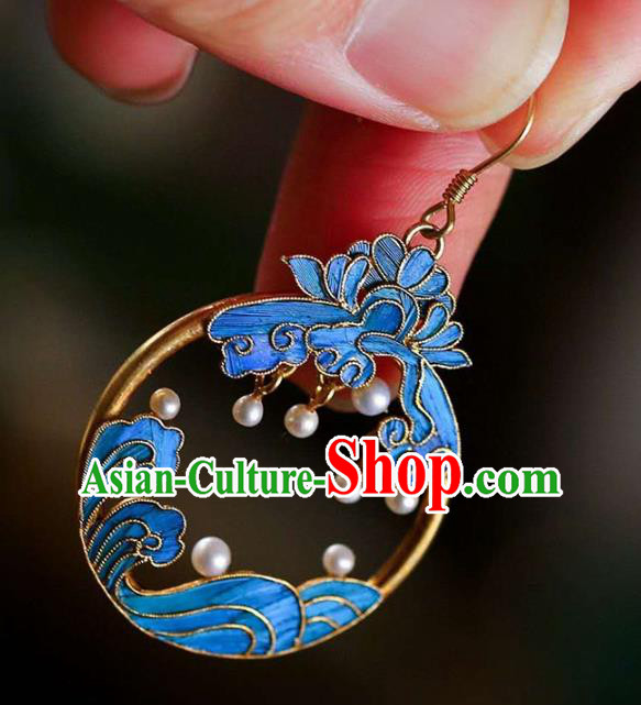 Handmade China Blueing Lotus Ear Jewelry Accessories Traditional Cheongsam Pearls Earrings Handmade China Blueing Lotus Ear Jewelry Accessories Traditional Cheongsam Pearls Earrings