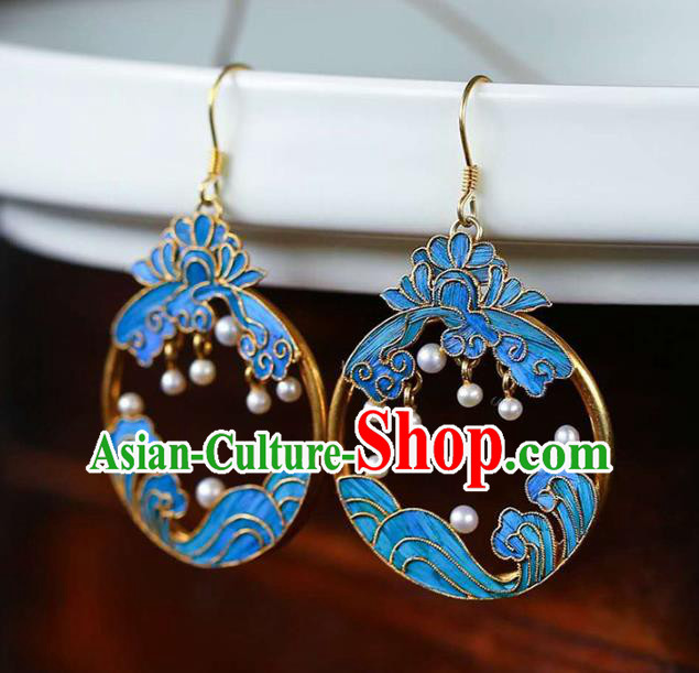 Handmade China Blueing Lotus Ear Jewelry Accessories Traditional Cheongsam Pearls Earrings Handmade China Blueing Lotus Ear Jewelry Accessories Traditional Cheongsam Pearls Earrings