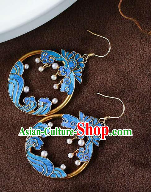 Handmade China Blueing Lotus Ear Jewelry Accessories Traditional Cheongsam Pearls Earrings Handmade China Blueing Lotus Ear Jewelry Accessories Traditional Cheongsam Pearls Earrings