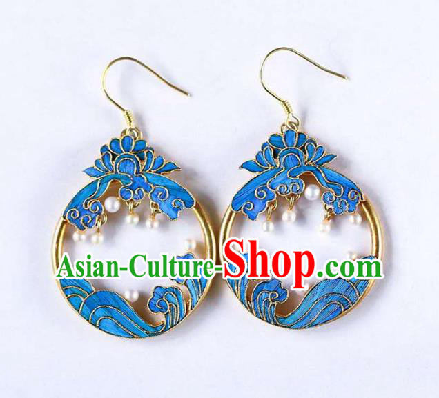 Handmade China Blueing Lotus Ear Jewelry Accessories Traditional Cheongsam Pearls Earrings Handmade China Blueing Lotus Ear Jewelry Accessories Traditional Cheongsam Pearls Earrings