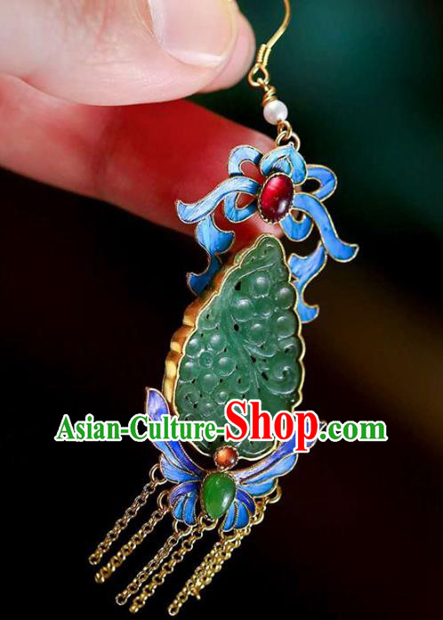 Handmade China Jadeite Ear Jewelry Accessories Traditional Cheongsam Blueing Butterfly Tassel Earrings Handmade China Jadeite Ear Jewelry Accessories Traditional Cheongsam Blueing Butterfly Tassel Earrings