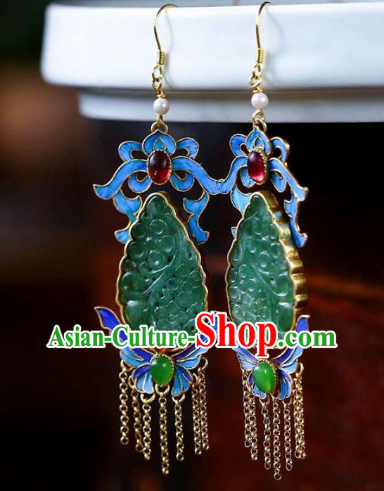 Handmade China Jadeite Ear Jewelry Accessories Traditional Cheongsam Blueing Butterfly Tassel Earrings Handmade China Jadeite Ear Jewelry Accessories Traditional Cheongsam Blueing Butterfly Tassel Earrings