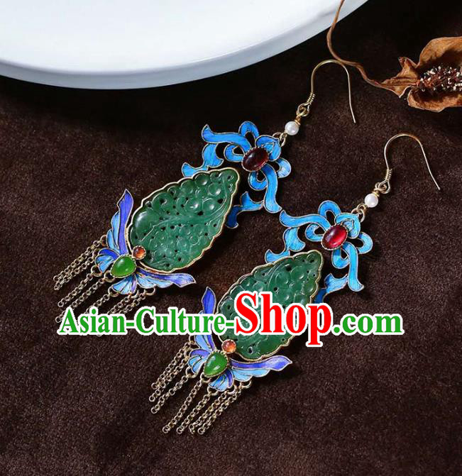 Handmade China Jadeite Ear Jewelry Accessories Traditional Cheongsam Blueing Butterfly Tassel Earrings Handmade China Jadeite Ear Jewelry Accessories Traditional Cheongsam Blueing Butterfly Tassel Earrings