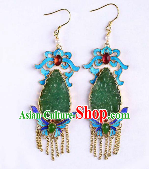 Handmade China Jadeite Ear Jewelry Accessories Traditional Cheongsam Blueing Butterfly Tassel Earrings Handmade China Jadeite Ear Jewelry Accessories Traditional Cheongsam Blueing Butterfly Tassel Earrings