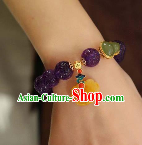 China Handmade Amethyst Beads Bracelet Traditional Jewelry Accessories National Beeswax Bangle China Handmade Amethyst Beads Bracelet Traditional Jewelry Accessories National Beeswax Bangle