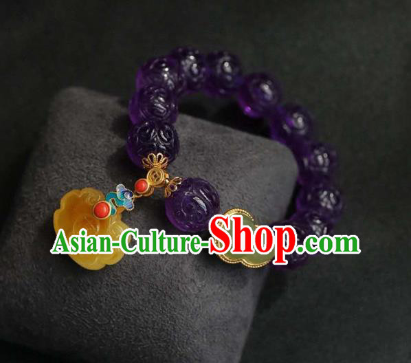 China Handmade Amethyst Beads Bracelet Traditional Jewelry Accessories National Beeswax Bangle China Handmade Amethyst Beads Bracelet Traditional Jewelry Accessories National Beeswax Bangle