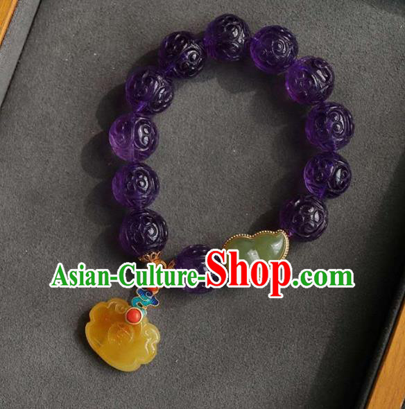 China Handmade Amethyst Beads Bracelet Traditional Jewelry Accessories National Beeswax Bangle China Handmade Amethyst Beads Bracelet Traditional Jewelry Accessories National Beeswax Bangle