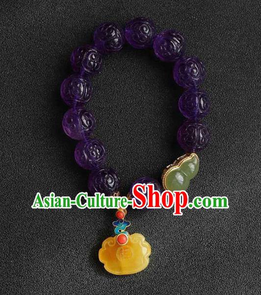 China Handmade Amethyst Beads Bracelet Traditional Jewelry Accessories National Beeswax Bangle China Handmade Amethyst Beads Bracelet Traditional Jewelry Accessories National Beeswax Bangle
