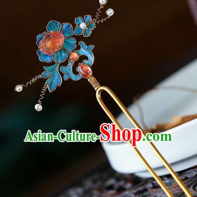 Chinese Traditional Blueing Peony Hair Jewelry Handmade Qing Dynasty Empress Tourmaline Hairpin