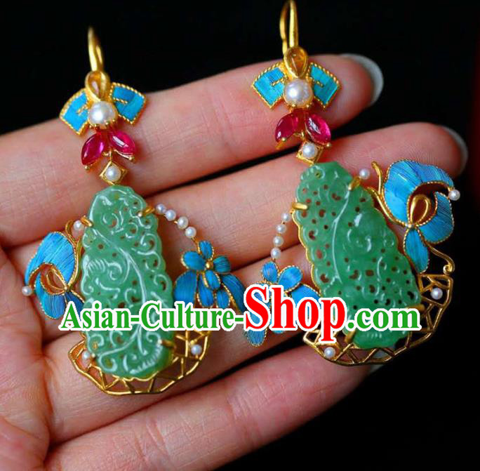 Handmade China Qing Dynasty Jade Ear Jewelry Accessories Traditional Cheongsam Pearls Earrings Handmade China Qing Dynasty Jade Ear Jewelry Accessories Traditional Cheongsam Pearls Earrings
