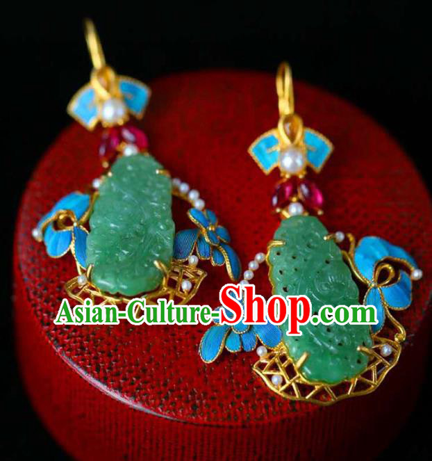 Handmade China Qing Dynasty Jade Ear Jewelry Accessories Traditional Cheongsam Pearls Earrings Handmade China Qing Dynasty Jade Ear Jewelry Accessories Traditional Cheongsam Pearls Earrings