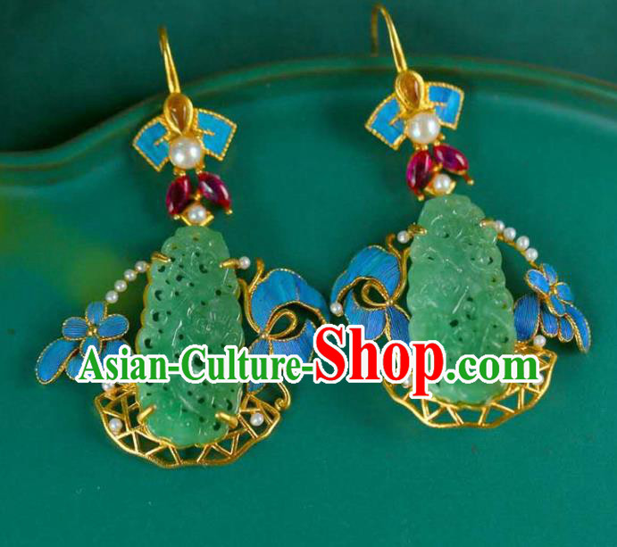 Handmade China Qing Dynasty Jade Ear Jewelry Accessories Traditional Cheongsam Pearls Earrings Handmade China Qing Dynasty Jade Ear Jewelry Accessories Traditional Cheongsam Pearls Earrings