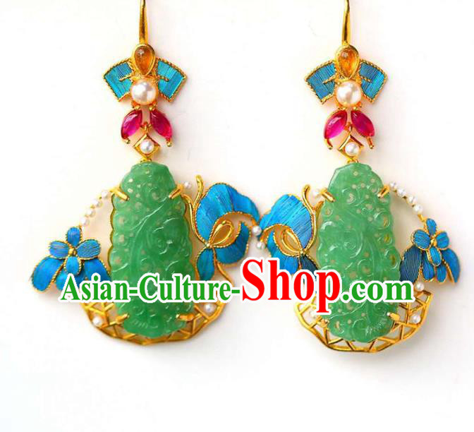 Handmade China Qing Dynasty Jade Ear Jewelry Accessories Traditional Cheongsam Pearls Earrings Handmade China Qing Dynasty Jade Ear Jewelry Accessories Traditional Cheongsam Pearls Earrings
