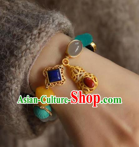 China Handmade Gems Bracelet Traditional Jewelry Accessories National Golden Gourd Bangle China Handmade Gems Bracelet Traditional Jewelry Accessories National Golden Gourd Bangle