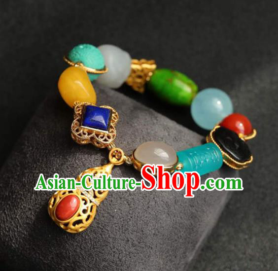 China Handmade Gems Bracelet Traditional Jewelry Accessories National Golden Gourd Bangle China Handmade Gems Bracelet Traditional Jewelry Accessories National Golden Gourd Bangle