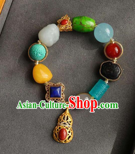 China Handmade Gems Bracelet Traditional Jewelry Accessories National Golden Gourd Bangle China Handmade Gems Bracelet Traditional Jewelry Accessories National Golden Gourd Bangle