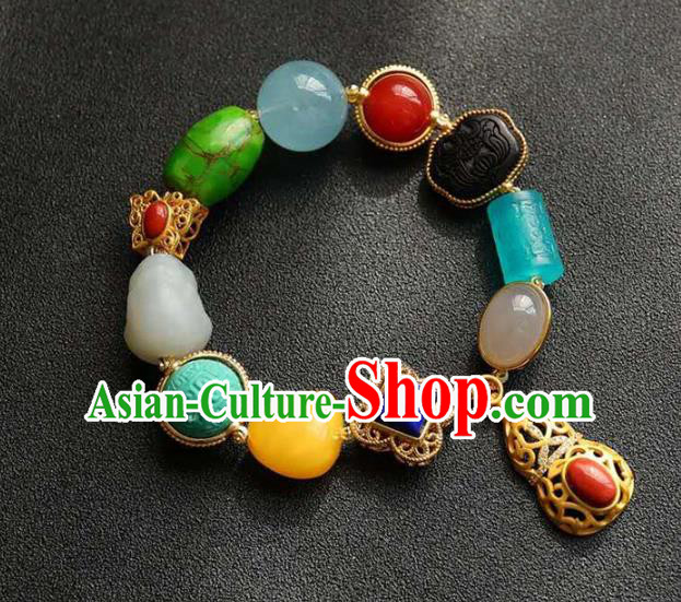 China Handmade Gems Bracelet Traditional Jewelry Accessories National Golden Gourd Bangle China Handmade Gems Bracelet Traditional Jewelry Accessories National Golden Gourd Bangle