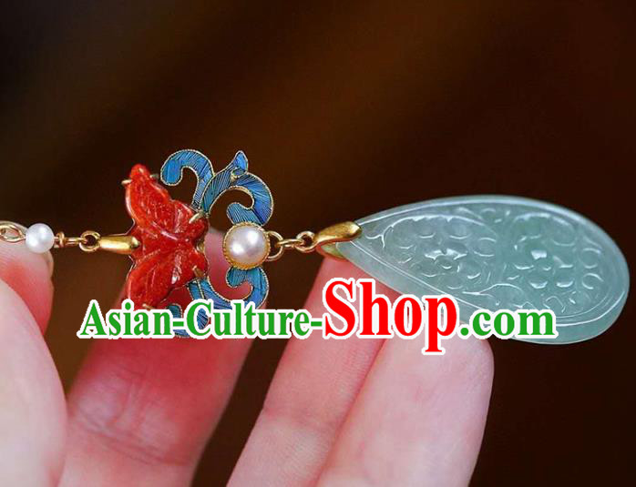 Handmade China Red Butterfly Ear Jewelry Accessories Traditional Cheongsam Jade Carving Earrings Handmade China Red Butterfly Ear Jewelry Accessories Traditional Cheongsam Jade Carving Earrings