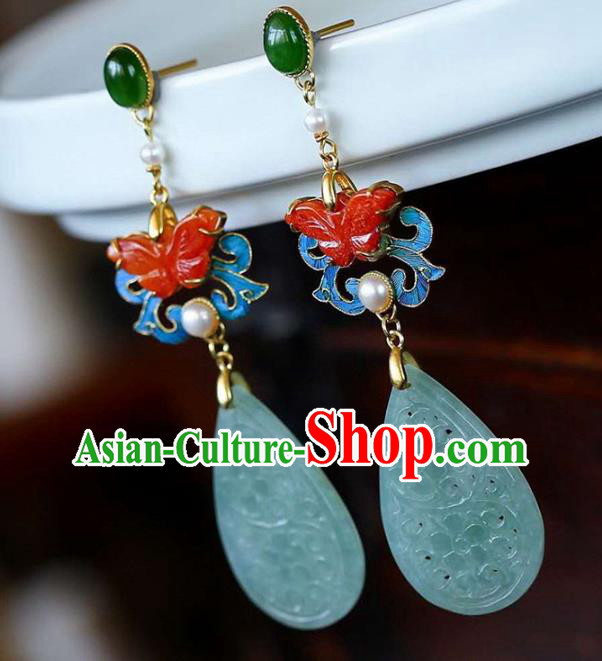 Handmade China Red Butterfly Ear Jewelry Accessories Traditional Cheongsam Jade Carving Earrings Handmade China Red Butterfly Ear Jewelry Accessories Traditional Cheongsam Jade Carving Earrings