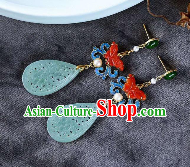 Handmade China Red Butterfly Ear Jewelry Accessories Traditional Cheongsam Jade Carving Earrings Handmade China Red Butterfly Ear Jewelry Accessories Traditional Cheongsam Jade Carving Earrings