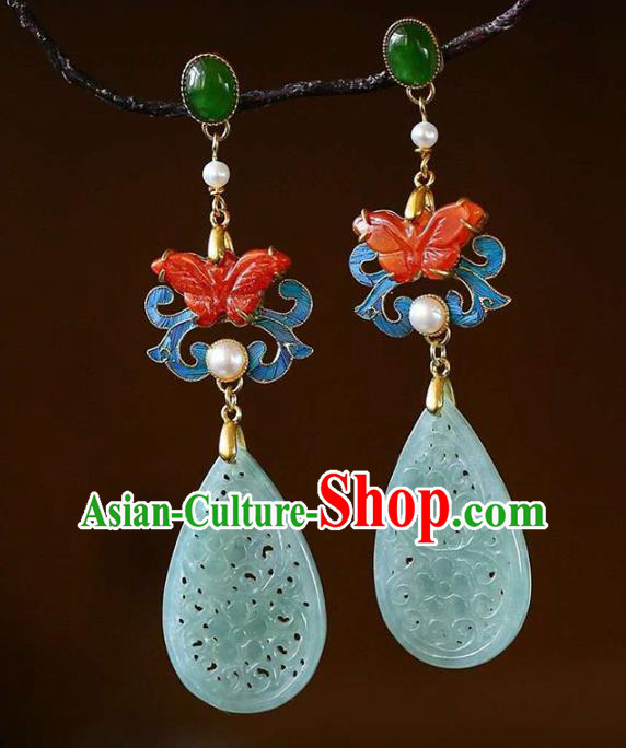 Handmade China Red Butterfly Ear Jewelry Accessories Traditional Cheongsam Jade Carving Earrings Handmade China Red Butterfly Ear Jewelry Accessories Traditional Cheongsam Jade Carving Earrings