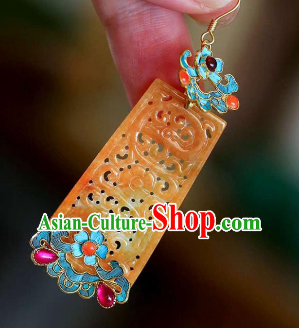 Handmade China Topaz Carving Ear Jewelry Accessories Traditional Cheongsam Tourmaline Earrings Handmade China Topaz Carving Ear Jewelry Accessories Traditional Cheongsam Tourmaline Earrings