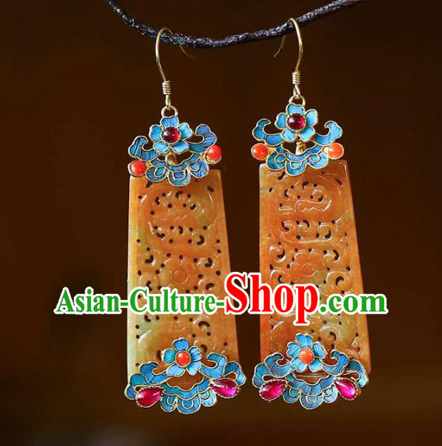 Handmade China Topaz Carving Ear Jewelry Accessories Traditional Cheongsam Tourmaline Earrings Handmade China Topaz Carving Ear Jewelry Accessories Traditional Cheongsam Tourmaline Earrings
