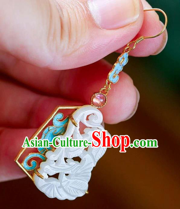 Handmade China Tourmaline Ear Jewelry Accessories Traditional Cheongsam White Jade Carving Earrings Handmade China Tourmaline Ear Jewelry Accessories Traditional Cheongsam White Jade Carving Earrings