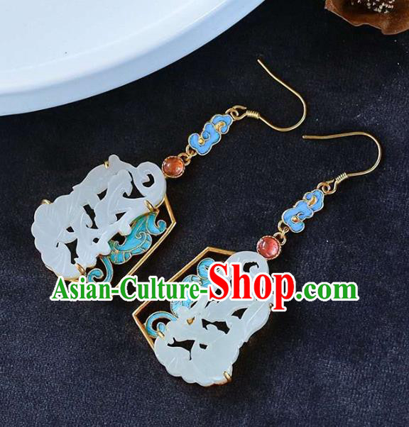 Handmade China Tourmaline Ear Jewelry Accessories Traditional Cheongsam White Jade Carving Earrings Handmade China Tourmaline Ear Jewelry Accessories Traditional Cheongsam White Jade Carving Earrings