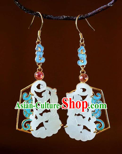 Handmade China Tourmaline Ear Jewelry Accessories Traditional Cheongsam White Jade Carving Earrings Handmade China Tourmaline Ear Jewelry Accessories Traditional Cheongsam White Jade Carving Earrings