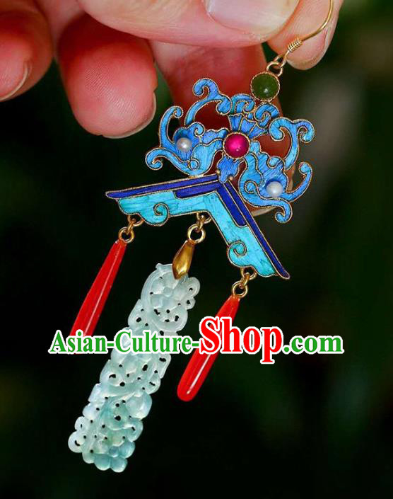 Handmade China Jade Jewelry Ear Accessories Traditional Cheongsam Cloisonne Bat Earrings Handmade China Jade Jewelry Ear Accessories Traditional Cheongsam Cloisonne Bat Earrings
