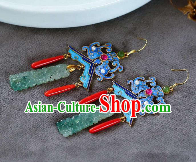 Handmade China Jade Jewelry Ear Accessories Traditional Cheongsam Cloisonne Bat Earrings Handmade China Jade Jewelry Ear Accessories Traditional Cheongsam Cloisonne Bat Earrings