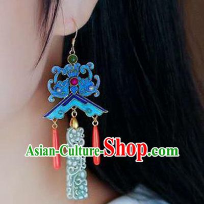 Handmade China Jade Jewelry Ear Accessories Traditional Cheongsam Cloisonne Bat Earrings