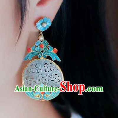 Handmade China Ear Accessories Traditional Cheongsam Cloisonne Earrings Jade Jewelry