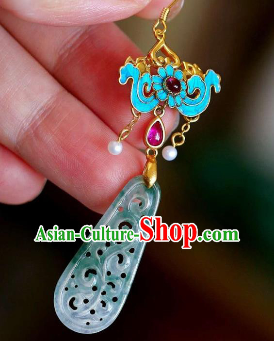 Handmade China Traditional Cheongsam Cloisonne Earrings Jade Jewelry Ear Accessories Handmade China Traditional Cheongsam Cloisonne Earrings Jade Jewelry Ear Accessories