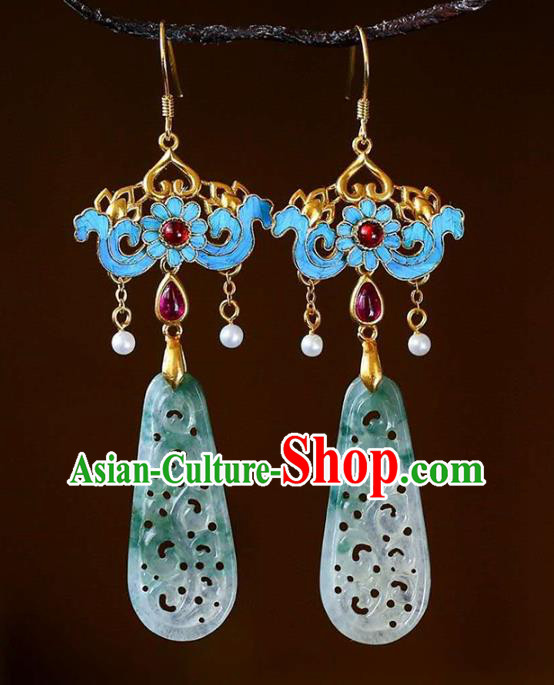 Handmade China Traditional Cheongsam Cloisonne Earrings Jade Jewelry Ear Accessories Handmade China Traditional Cheongsam Cloisonne Earrings Jade Jewelry Ear Accessories