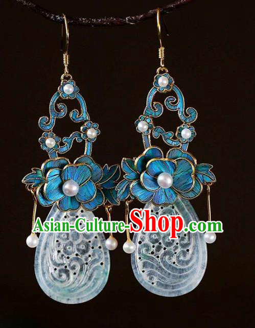 Handmade China Cloisonne Jewelry Pearls Ear Accessories Traditional Cheongsam Jade Earrings Handmade China Cloisonne Jewelry Pearls Ear Accessories Traditional Cheongsam Jade Earrings