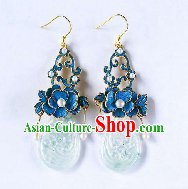 Handmade China Cloisonne Jewelry Pearls Ear Accessories Traditional Cheongsam Jade Earrings Handmade China Cloisonne Jewelry Pearls Ear Accessories Traditional Cheongsam Jade Earrings