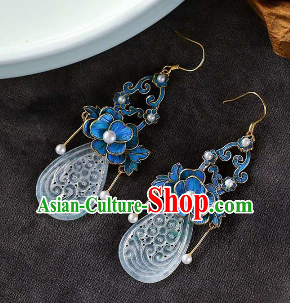 Handmade China Cloisonne Jewelry Pearls Ear Accessories Traditional Cheongsam Jade Earrings Handmade China Cloisonne Jewelry Pearls Ear Accessories Traditional Cheongsam Jade Earrings
