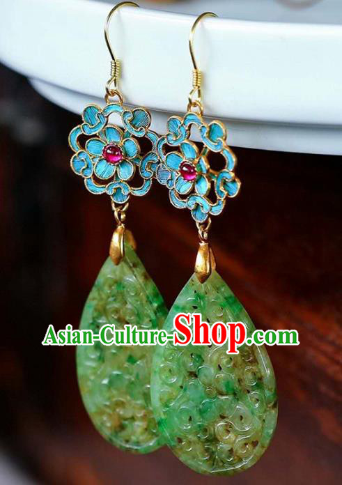 Handmade China Cloisonne Ear Jewelry Accessories Traditional Cheongsam Jade Carving Plum Earrings Handmade China Cloisonne Ear Jewelry Accessories Traditional Cheongsam Jade Carving Plum Earrings