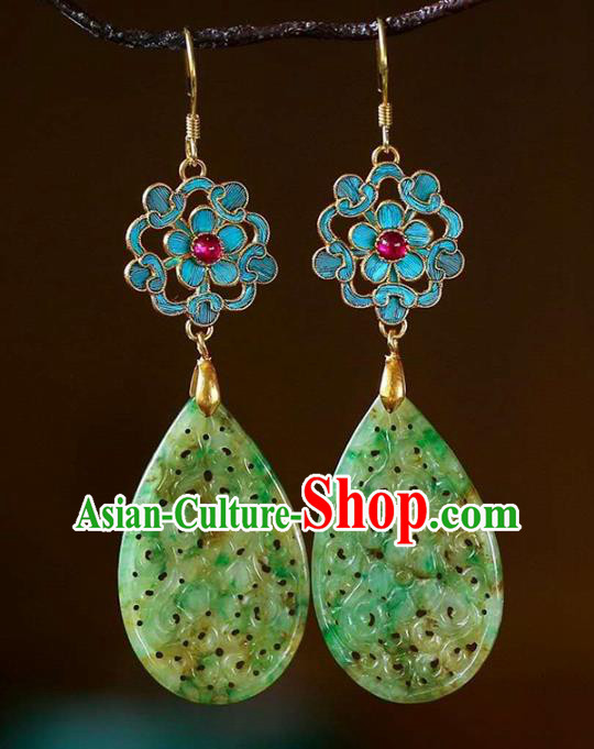 Handmade China Cloisonne Ear Jewelry Accessories Traditional Cheongsam Jade Carving Plum Earrings Handmade China Cloisonne Ear Jewelry Accessories Traditional Cheongsam Jade Carving Plum Earrings