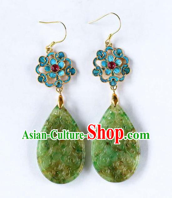 Handmade China Cloisonne Ear Jewelry Accessories Traditional Cheongsam Jade Carving Plum Earrings Handmade China Cloisonne Ear Jewelry Accessories Traditional Cheongsam Jade Carving Plum Earrings
