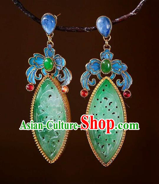 Handmade China Jade Ear Jewelry Accessories Traditional Cheongsam Cloisonne Earrings Handmade China Jade Ear Jewelry Accessories Traditional Cheongsam Cloisonne Earrings