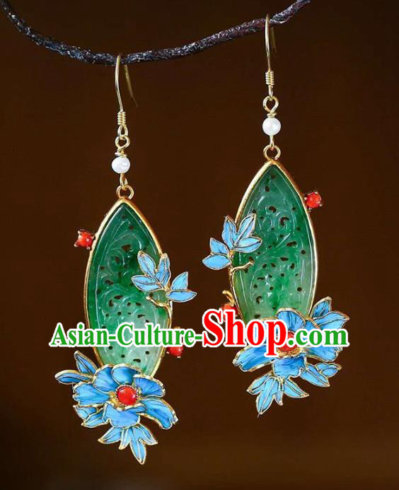 Handmade China Jadeite Earrings Jewelry Accessories Traditional Cheongsam Cloisonne Eardrop Handmade China Jadeite Earrings Jewelry Accessories Traditional Cheongsam Cloisonne Eardrop