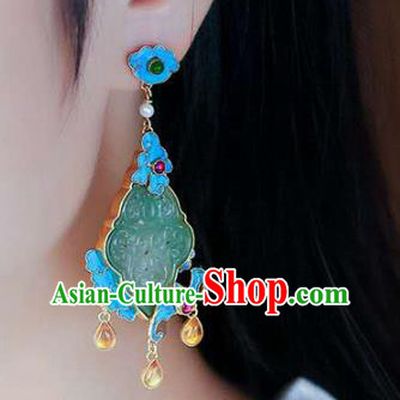 Handmade China Earrings Jewelry Traditional Cheongsam Eardrop Jade Accessories